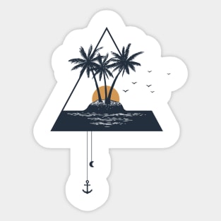 Island. Palms In Triangle. Beach, Summer, Vacation. Creative Illustration Sticker